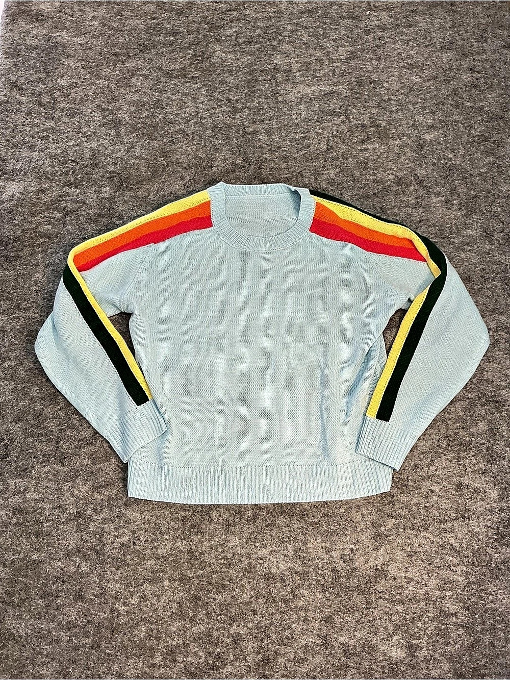 Light Blue Crewneck Sweater with Rainbow Detail Size XL